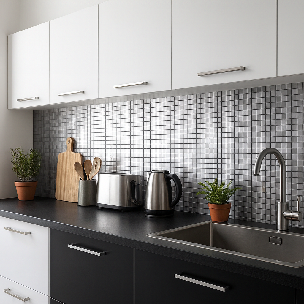 Mosaico Autoinstalable Aluminio Chip 30x30 cm