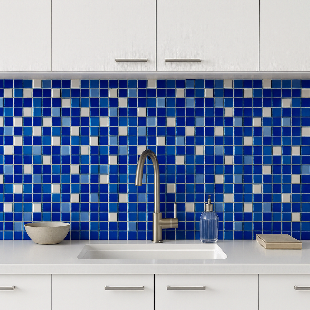 Mosaico Vidrio Brillante Blue + White 30x30 cm