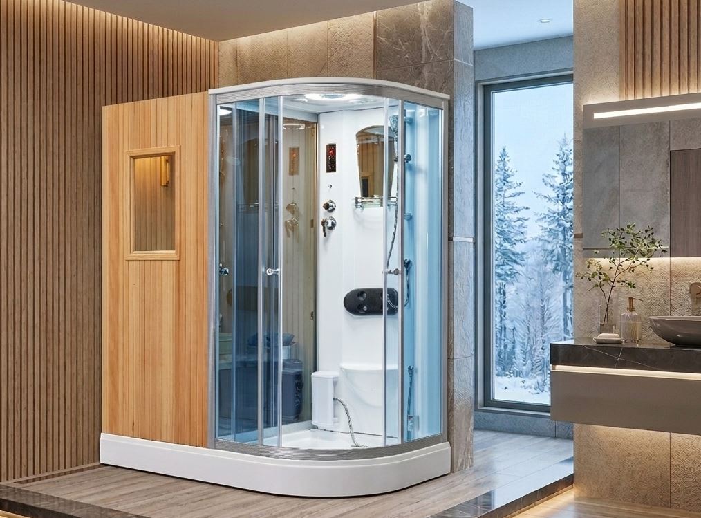 Home Spa Puyehue Pro Cabina Dual de Sauna Seco Tradicional y Baño Turco con Hidromasaje para Pies