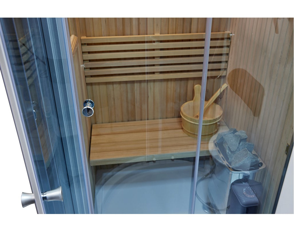 Home Spa Puyehue Pro Cabina Dual de Sauna Seco Tradicional y Baño Turco con Hidromasaje para Pies