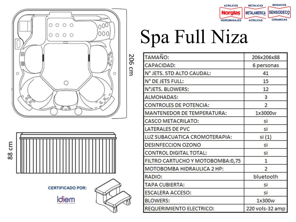 Spa Niza Full  Exterior para 6 Personas con Hidromasaje y Sonido Bluetooth Oferta últimas unidades