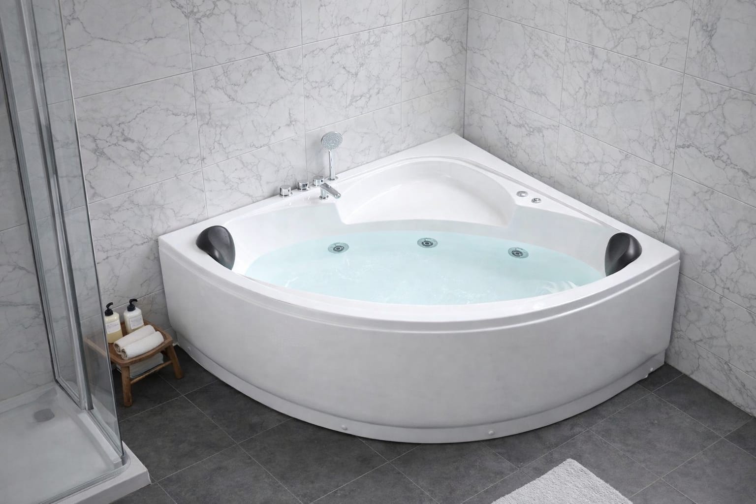 Tina Hidromasaje Creta 150 x 150 x 55 con Grifería y Faldón