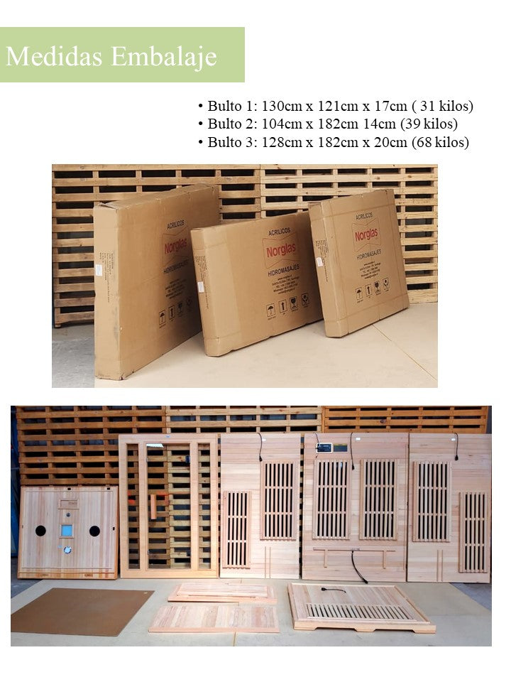 SaunaGo Infrarrojo de Carbono Galeano Norglas: Armado Fácil, Cromoterapia 7 Colores y Audio Pro (120x105x190 cm)